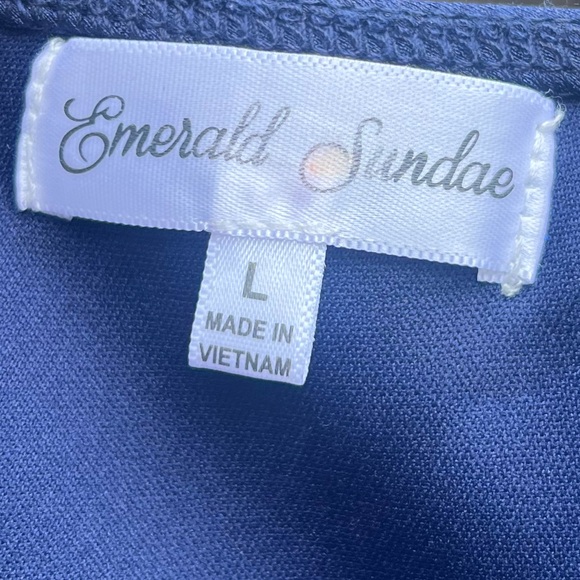 ๐ Emerald Sundae Navy Ruched Cutout Evening Prom Gown Size L - Picture 9 of 11